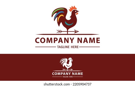 Brown Color Rooster Weather Vane Badge Logo Design