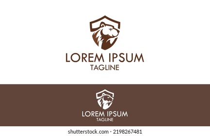 Diseño del logotipo del oso gráfico estilo Escudo de color marrón