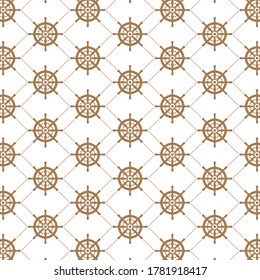 Brown color ship wheel or helm abstract seamless pattern vector on white background.