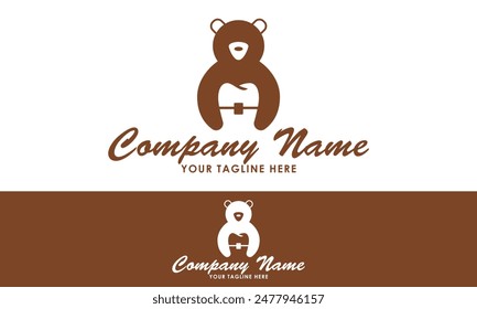 Brown Color simple bear cartoon tooth dental clinic logo design