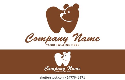 Brown Color simple bear cartoon dental clinic logo design