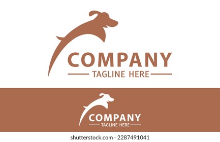 Brown Color Simple Cartoon Dog Jump Logo Design