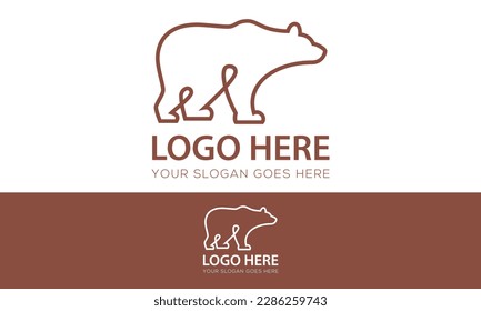 Brown Color Simple Line Art Polar Bear logo Design