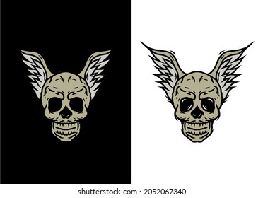 Brown color of skull head with wing illustration design