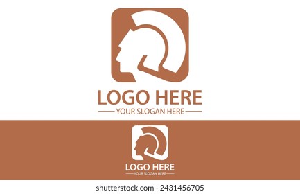 Brown Color Square Negative Space Helm Greek Logo Design