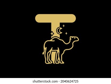 brown color of T initial letter with camel shape design