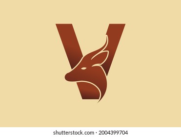 Brown color of V initial letter with deer head design