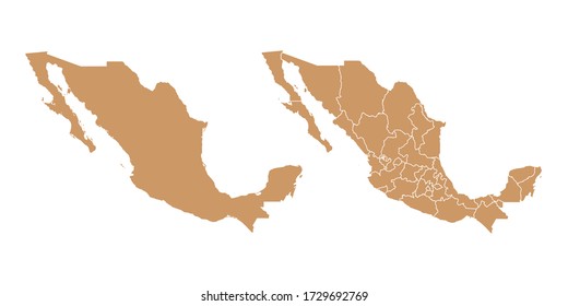 Brown color vector map of Mexico