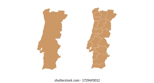 Brown color vector map of Portugal
