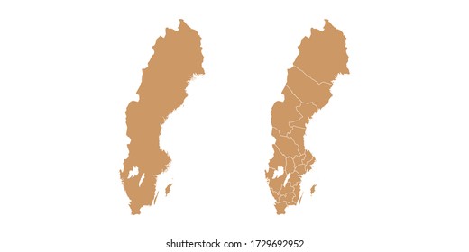 Brown color vector map of Sweden