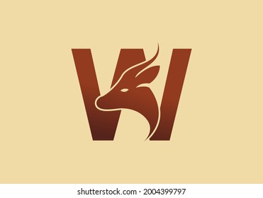 Brown color of W initial letter with deer head design