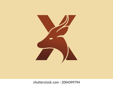 Brown color of X initial letter with deer head design