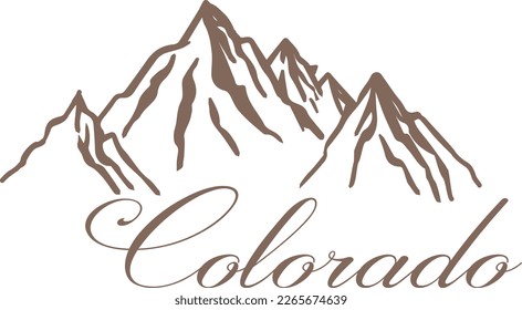 Brown Colorado Mountain Ski Alpine t-shirt design Slogan Logo Graphic Vector. Tee shirt and apparel print in Adventure trend style. Vector illustration.