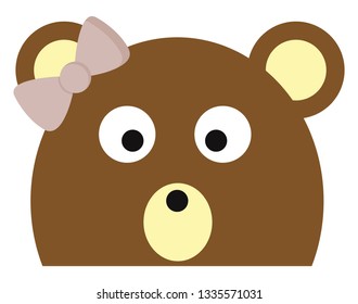 Un oso de color marrón con un arco de color gris en la cabeza, dibujos animados, vectores, dibujos de color o ilustración.