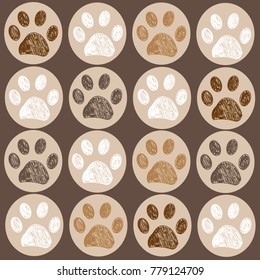 Brown colored doodle paw print white background