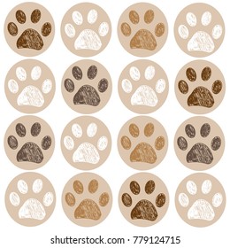 Brown colored doodle paw print white background
