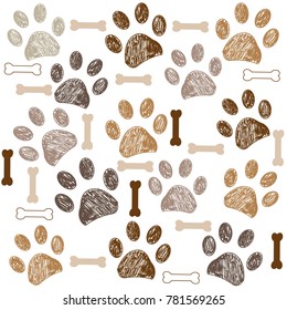 Brown colored doodle paw print white background
