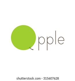 Brown colored lettering apple with big bright green apple with brown spring as first letter isolated on white background. Logo template, design element, menu decoration. Flat style illustration