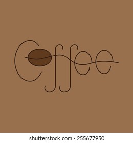 Brown colored lettering coffee isolated on beige background. Logo template, design element