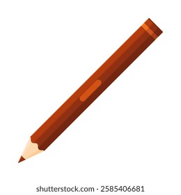 Brown colored pencil sharpened with a sleek design. School supplies, stationery, drawing, sketching, writing tool concept. Flat vector illustration isolated on white background with copy space