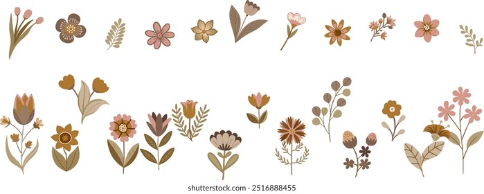 Flor de planta de color marrón y combinación de patrón de hojas