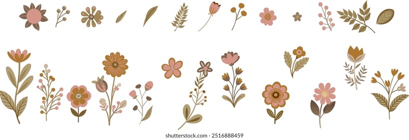 Flor de planta de color marrón y combinación de patrón de hojas