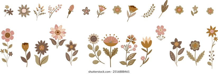 Brown colored plant flower and leaf pattern combination