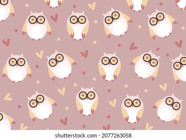 
brown colored seamless pattern with cute owl. Vector background. Vector illustration
