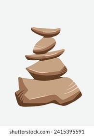 Brown colored zen spa stone stacks vector illustration isolated on vertical light brown background. Simple flat spa and calming themed cartoon art styled drawing.