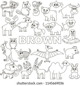 Brown Colorless Objects Color elements set, collection of coloring book template, the group of outline digital elements vector illustration, kid educational game page.