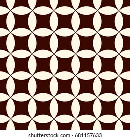 Brown colors abstract background with overlapping circles. Petals motif. Seamless pattern with classic geometric ornament. Digital paper, textile print, page fill. Vector art