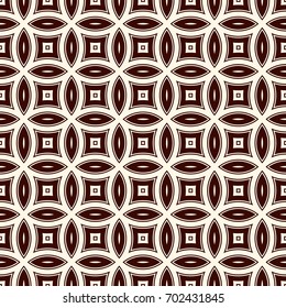 Brown colors abstract background with overlapping circles. Petals motif. Seamless pattern with classic geometric ornament. Digital paper, textile print, page fill. Vector art