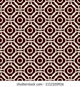 Brown colors seamless pattern with repeated overlapping circles. Round links chain motif. Geometric abstract background. Simple modern surface texture. Digital paper, textile print, page fill. Vector