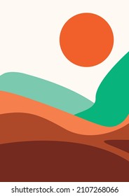 Brown Colourlful Desert flat illustration minimalism modern design abstract sun orange  