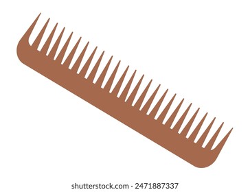 Brown comb for combing dry or wet hair, wide-toothed comb. Professional hairdressing tool. Vector illustration for your design