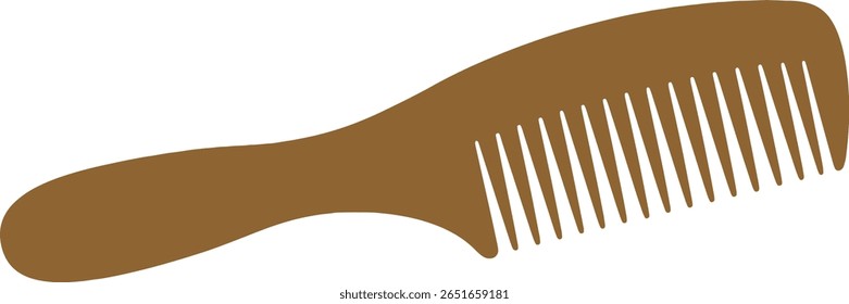 A brown comb is depicted against a white background. The comb is shown in a side profile, with the handle on the left and the teeth on the right.