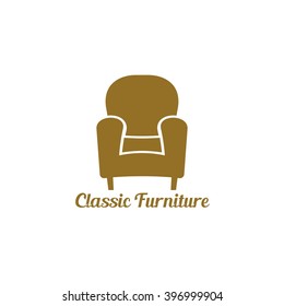 Brown Comfy Chair Business Sign Vector Template For Furniture Store, Home Decor Boutique Design Template. Vector Illustration