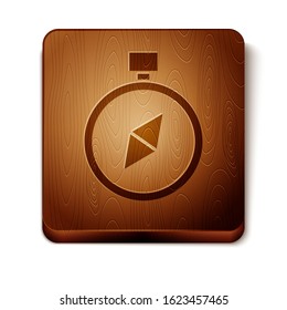 Brown Compass icon isolated on white background. Windrose navigation symbol. Wind rose sign. Wooden square button. Vector Illustration