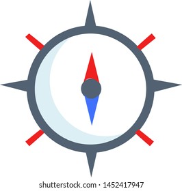 A brown compass with red and blue magnetic needle, vector, color drawing or illustration.