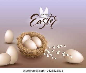 Brown composition with Easter eggs in the nest.
