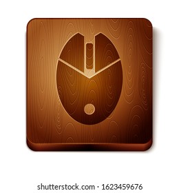 Brown Computer mouse gaming icon isolated on white background. Optical with wheel symbol. Wooden square button. Vector Illustration