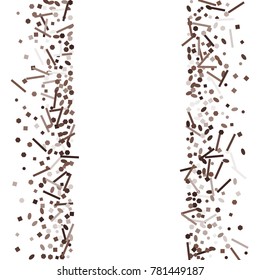 Brown Confetti Background. Beautiful Funny Background. Brown Confetti. Beautiful Frame of Confetti. A Scattering of Confetti. Placer from the Circles. Dots. Vector illustration. Festive, Carnival.