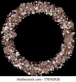Brown confetti on a black background. Beautiful background. Confetti. A frame of confetti. A scattering of confetti. Placer from the circles. Vector illustration. Abstract background. Pattern. 