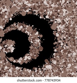 Brown confetti on a black background. Beautiful background. Confetti. A frame of confetti. A scattering of confetti. Placer from the circles. Vector illustration. Abstract background. Pattern. 