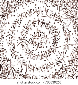 Brown confetti on a white background. Beautiful bright background. Brown Confetti. A frame of confetti. A scattering of confetti. Placer from the circles. Dots. Vector illustration.