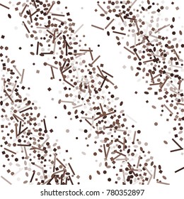 Brown confetti on a white background. Beautiful bright background. Brown Confetti. A frame of confetti. A scattering of confetti. Placer from the circles. Dots. Vector illustration.