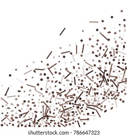Brown confetti on a white background. Beautiful bright background. Brown Confetti. A frame of confetti. A scattering of confetti. Placer from the circles. Dots. Vector illustration.