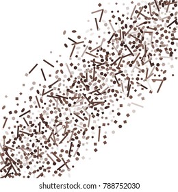 Brown confetti on a white background. Beautiful bright background. Brown Confetti. A frame of confetti. A scattering of confetti. Placer from the circles. Dots. Vector illustration.