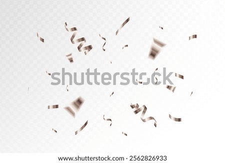 Brown confetti and ribbon streamers falling on a transparent background. blur. Transparent. Small and large.Vector	