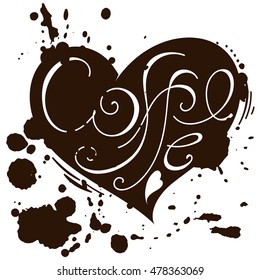Brown contour lettering heart on white background
